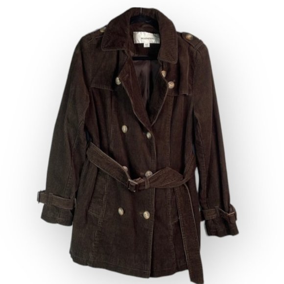 Weatherproof Corduroy Double Breasted Belted Trench Coat Jacket brown lined M - Picture 1 of 13